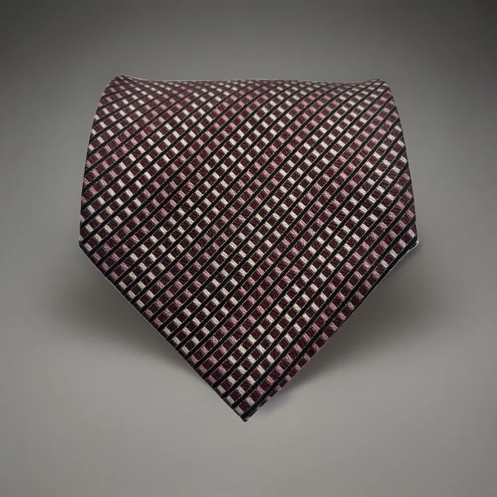 Laurant Benon Paris 100% Silk Necktie Maroon Tan Black Business Formal EUC